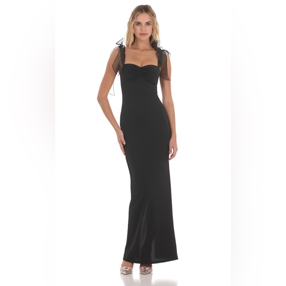 Shoulder Ties Maxi Dress in Black- Lucy in the Sky